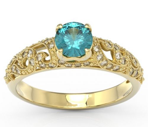 Szlachetnie zdobiony pierścionek zaręczynowy z żółtego złota z zirconem i cyrkoniami bp-50z-c