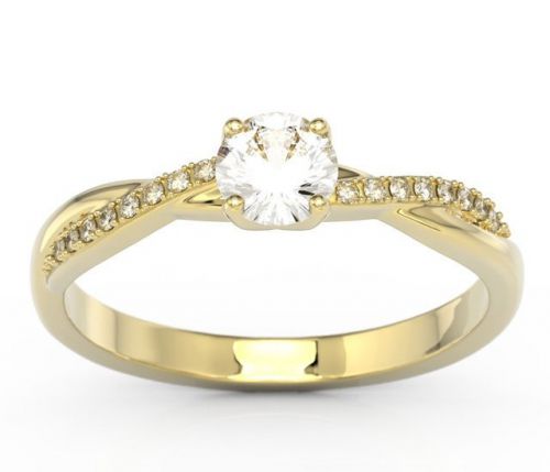 Jedyny w swoim rodzaju pierścionek z żółtego złota z zirconem i brylantami bp-66z