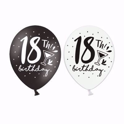 Balony na 18 urodziny - czarno białe z kieliszkiem