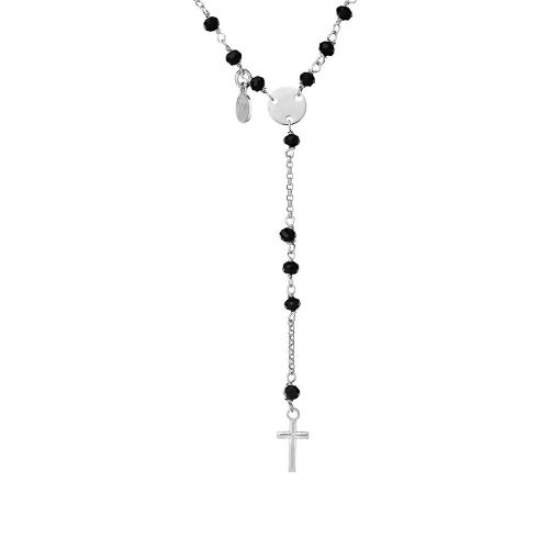 Długi naszyjnik trendy srebrny z kryształkami i krzyżykiem