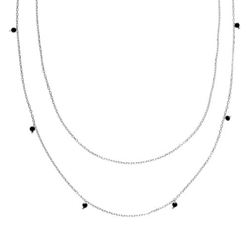 Naszyjnik podwójny oval srebrny z naturalnym onyksem