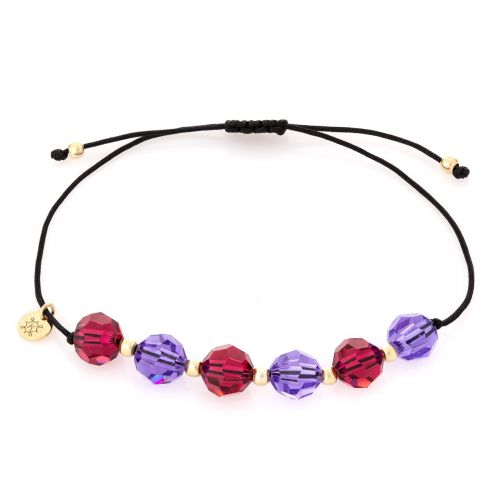 Bransoletka sznurkowa lara z fioletowymi i bordowymi kryształami swarovskiego