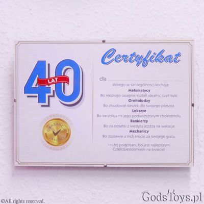 Certyfikat urodzinowy 40-latka – klasyczny