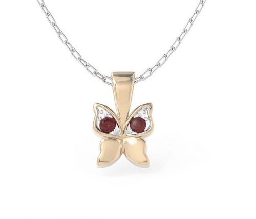 Wisiorek w kształcie motyla z różowego złota z czerwonymi cyrkoniami bpw-88p-r-c