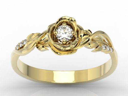 Pierścionek z żółtego złota w kształcie róży z diamentami lp-7715z
