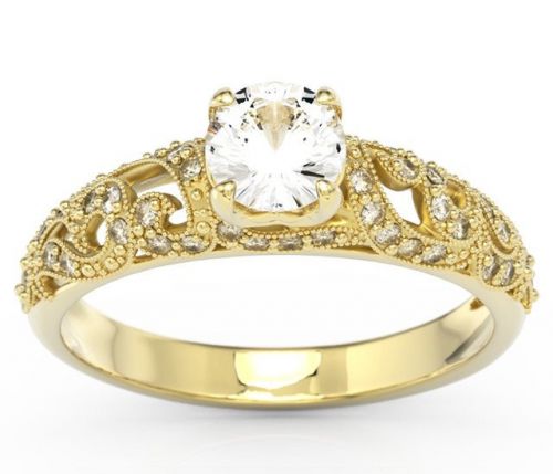 Pełen blasku pierścionek zaręczynowy z żółtego złota z zirconem i diamentami bp-50z