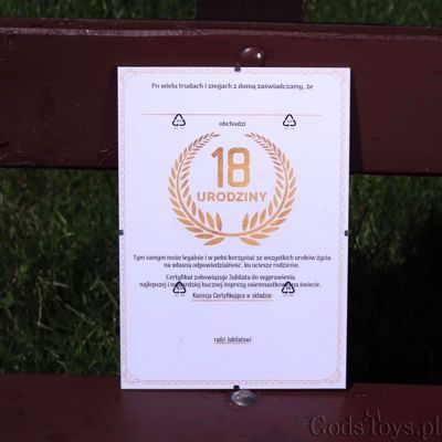 Certyfikat 18 – latka – komisja radzi - złoty laur