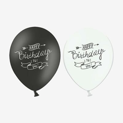 Balony urodzinowe – happy birthday - czarno białe
